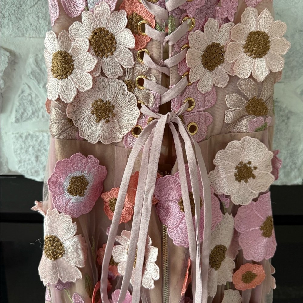 Floral Mesh Gown with 3D Flowers - Picture 7 of 9